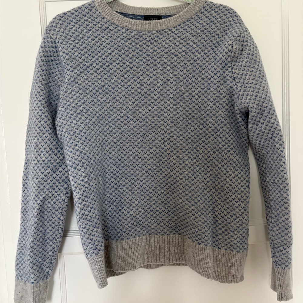 J. Crew Men's Textured Blue and Gray Crewneck Sweater